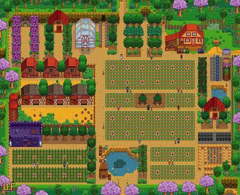 Standard Farm Stardew Valley, Strawdew Valley, Stardew Valley Farm Layout Standard, Farm Layouts, Stardew Ideas, Stardew Farm, Stardew Valley Farm, Stardew Farms, Farmer Life