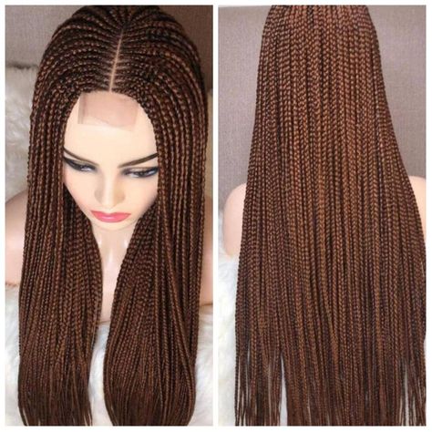 Braided Wigs Lace Front Braided Wigs Lace Wigs Box Braid | Etsy Brown Box Braids, Native Dress, Long African Dresses, Front Braids, Braid Wig, Natural Hair Wigs, Wig For Black Women, Lace Braid, Box Braid Wig