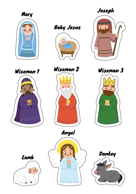 Craft Stick Puppets Bible Characters Nativity Puppets Printable Free, Bible Story Puppets Free Printable, Free Printable Nativity Characters, Nativity Characters Printable, Bible Characters Printable, Paper Bag Puppets Printable Free, Christmas Nativity Crafts, Nativity Finger Puppets, Joseph Bible Crafts