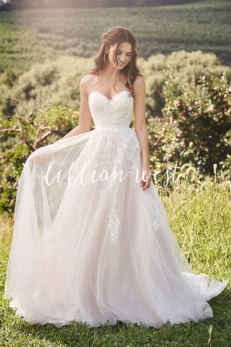 Lace Overlay Wedding Dress, Wedding Gown Simple, Wedding Dresses Sweetheart Neckline, Strapless Wedding Gown, Mermaid Style Dress, Pleated Tulle, Lillian West, Sophisticated Bride, Affordable Wedding Dresses