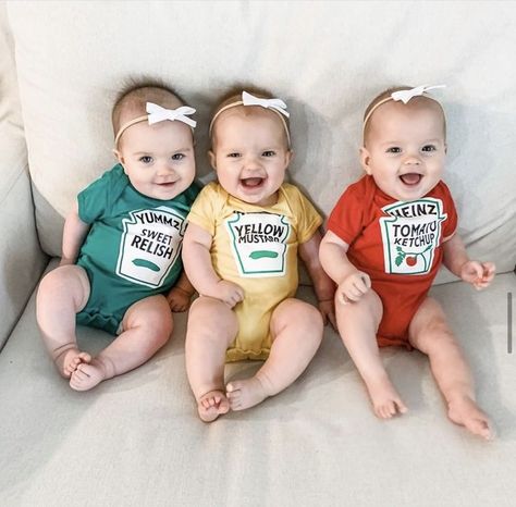 triplets girls boys baby newborn gifts baby shower milestone photo props triplet matching outfits shirts onesies triplet matching halloween costumes Triplet Gifts, Triplet Baby Shower, Newborn Triplets, Newborn Halloween Costumes, Twin Halloween, Matching Halloween Costumes, Baby Milestone Photos, Triplet Babies