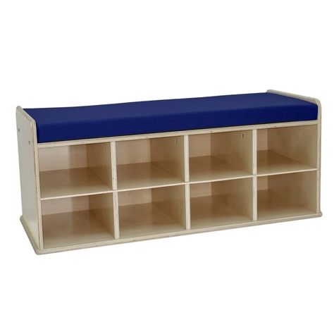 Factory Direct Partners Birch 8-Compartment Storage Bench | Wayfair Storage Bench With Cushion, Wood Storage Bench, How To Store Shoes, Classroom Furniture, Durable Furniture, School Furniture, Bench With Shoe Storage, Blue Vinyl, Reading A Book