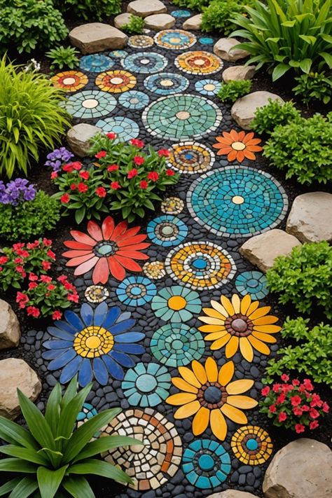 20 Landscaping Ideas With Rocks - Toolz Geek Colored Stones Garden, Decorative Rock Landscaping Flower Beds, Stone Pathway Garden, Painted River Rocks Garden, Kids Rock Garden, Garden Stones Landscape, Garden Stone Ideas, Gardening With Rocks, Rock Walkways