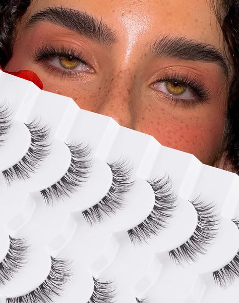 PRICES MAY VARY. 💓【𝐍𝐚𝐭𝐮𝐫𝐚𝐥&𝐌𝐢𝐧𝐢 𝐄𝐲𝐞-𝐋𝐢𝐟𝐭 𝐄𝐟𝐟𝐞𝐜𝐭】Mimicking a natural eyelashes, Jiocolor Lashes accentuates your gorgeous eyes creating a wispy, elegant look. The faux mink eyelashes subtly elongate the shape of your eyes, giving you that natural, mini eye-lift effect. 💓【𝐒𝐨𝐟𝐭 𝐂𝐥𝐞𝐚𝐫 𝐁𝐚𝐧𝐝】These lashes are vegan, cruelty-free, and made from premium synthetic fibers. All of our eyelashes are made with a clear band, making them lightweight on the eyes and can be Natural Looking False Lashes, Natural Fake Eyelashes Falsies, Winged Lashes, Soft Lashes, Fox Eye False Lashes, Lashes Natural Look, Eyelashes False, Lashes Wispy, False Lashes Amazon