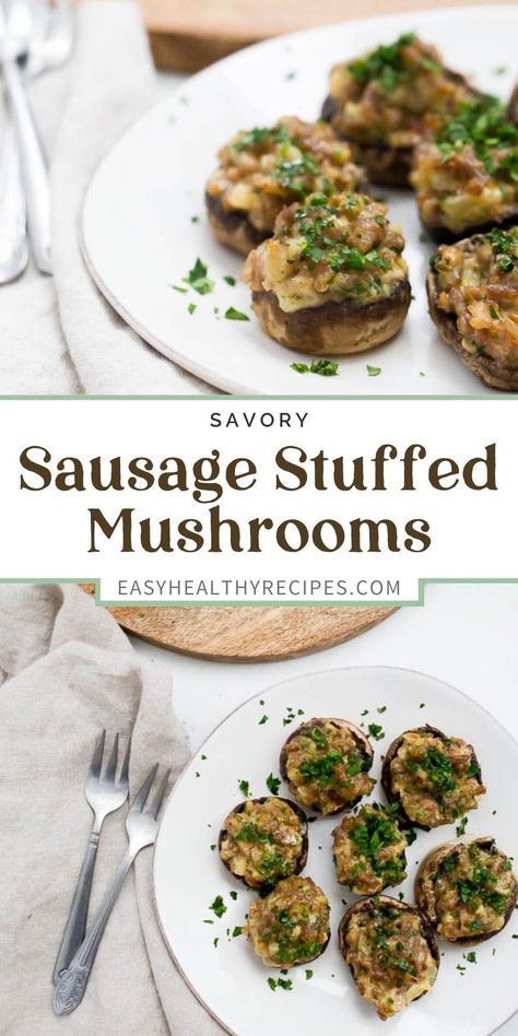 This savory sausage stuffed mushrooms are the ultimate party food! Great for bringing to Thanksgiving, Christmas, or even a New Year's Party, these tasty morsels will be a big hit! Gluten free, keto, and low carb too! Stuffed Mushrooms Gluten Free, Gluten Free Party Appetizers, Gluten Free Christmas Appetizers, Sausage Stuffed Mushrooms Easy, Gluten Free Stuffed Mushrooms, Gluten Free Appetizer, Baked Stuffed Mushrooms, Healthy College Meals, Gluten Free Party