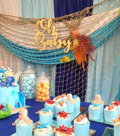 Under the Sea Themed Baby Shower Ideas – Baby Shower Ideas 4U Coastal Theme Baby Shower Ideas, Sea Creature Baby Shower Ideas, Sea Animal Baby Shower Ideas, Under The Sea Baby Shower Decorations, Underwater Baby Shower Theme, Sea Life Baby Shower Ideas, Fish Themed Baby Shower Ideas, Ocean Baby Shower Ideas, Ocean Theme Baby Shower Ideas