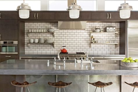 30+ Masculine Kitchen Ideas, Tips & Inspirations | Man of Many Industrial Modern Kitchen, Industrial Style House, Red Dresser, Minimalist Dekor, Bright Furniture, Concrete Interiors, Industrial Kitchen Design, Industrial Style Kitchen, Herringbone Backsplash