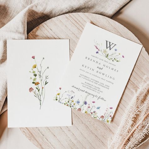 $2.93 | Colorful Dainty Wild Flowers Monogram Wedding - elegant last initial wedding, calligraphy bride and groom initials, classic fancy script typography, hand-painted summer colorful flowers, watercolor spring botanical green leaves, pink blush wild floral wedding, rustic navy blue wedding, digital monogrammed wedding, modern editable monogram wedding, simple yellow printed marriage Rustic Navy Blue Wedding, Boho Wildflower Wedding, Wildflower Wedding Invitations, Boho Wildflower, Printable Flower, Monogram Wedding Invitations, Invitation Floral, Flower Wedding Invitation, Flower Invitation