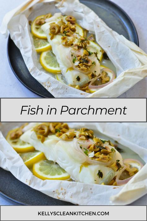 Fish in Parchment Paper Recipes | Food Content Creator | This is a classic French cooking method by baking fish filets which results in a moist, tender, and flavorful dish. Find fish in parchment, fish in a pouch parchment paper, baked fish in parchment paper, healthy seafood recipes, and seafood recipes. Go to kellyscleankitchen.com to find more healthy seafood recipes. Fish In Parchment Paper, Fish In Parchment, Parchment Paper Recipes, Halibut Recipes Baked, Healthy Seafood Recipes, Oven Baked Fish, Baked Haddock, Haddock Recipes, Food Content Creator