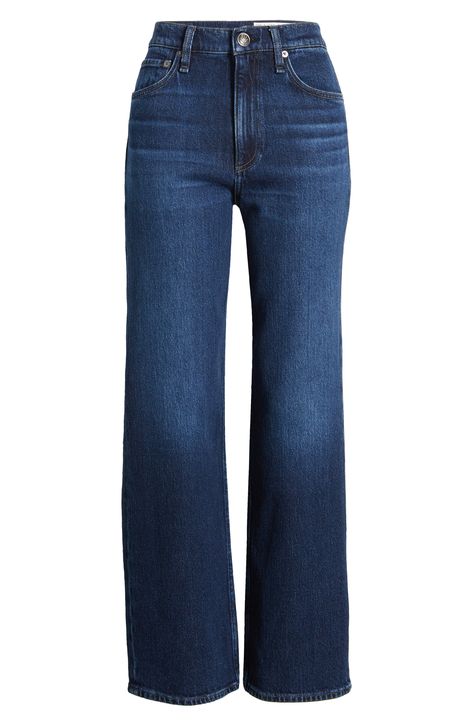 Of-the-moment jeans feature a faded dark wash, a high waist and a wide-leg silhouette. 29 1/2" inseam; 20" leg opening; 12" front rise; 15 1/2" back rise (size 29) Zip fly with button closure Five-pocket style 99% cotton, 1% elastane Machine wash, line dry Made in Turkey