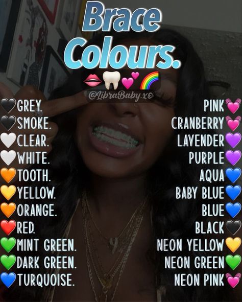 Cute Braces Colors Ideas, Baddie Braces, Braces Aesthetic Girl, Best Braces Colors Ideas, Good Braces Colors, Pretty Braces Colors, Hot Pink Braces, Braces Hacks, Dental Braces Colors