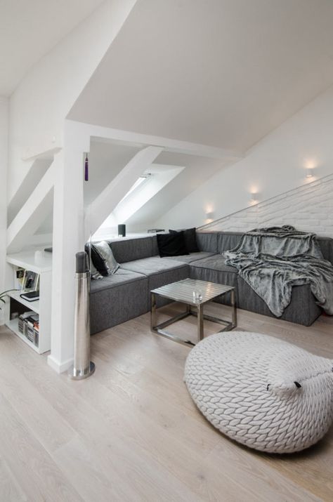 Attic #apartment #designideas in Prague Attic Living Rooms, Attic Living Room, Design Ložnic, Attic Renovation Ideas, Attic Loft, Attic House, Small Attic, Attic Design, Attic Apartment