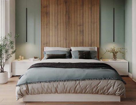 Bedroom Panelling Ideas Behind Bed Decor, Wood Panel Bedroom, Wall Behind Bed, Wallpaper Design For Bedroom, Wooden Panelling, Feature Wall Bedroom, Wall Panels Bedroom, Headboard Wall, Accent Wall Bedroom