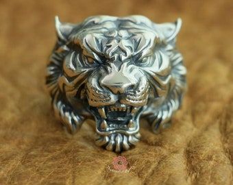 Tiger Ring Men, Tiger Ring, Lion Ring, Snake Ring Silver, Sterling Silver Mens Rings, Head Ring, Biker Rings, Gold Beauty, Gold Jewelry Sets