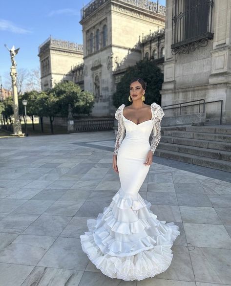 Flamenco Inspired Wedding Dress, Flamenco Wedding Dress Spanish Style, Flamenco Wedding Dress, Mariachi Dress, Traditional Spanish Dress, Flamenco Wedding, Spanish Dress, Bride Dress Simple, Flamenco Dress