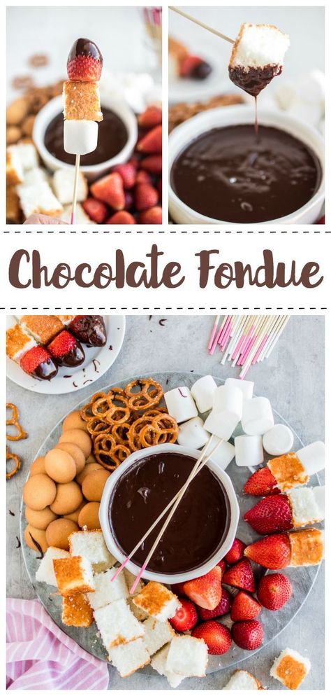 Easy Chocolate Fondue, Easy Chocolate Fondue Recipe, Easy Fondue Recipes, Easy Fondue, Dessert Fondue, Fondue Dinner, Chocolate Fondue Recipe, Fondue Night, Fondue Recipes Cheese