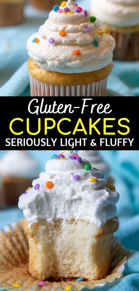 Gluten Free Vanilla Cupcakes, Gluten Free Cupcake Recipe, Gluten Free Cupcakes Vanilla, Gluten Free Vanilla Cake, Fluffy Cupcakes, Easy Gluten Free Desserts, Gluten Free Cupcakes, Gluten Free Menu, Gluten Free Bakery