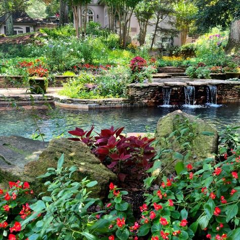 Pool Garden - Gibbs Gardens Gibbs Gardens, Raised Pools, Raised Flower Beds, Hydrangea Garden, Hanging Flower Baskets, Pool Garden, Garden Pool, Seasonal Flowers, Floral Garden