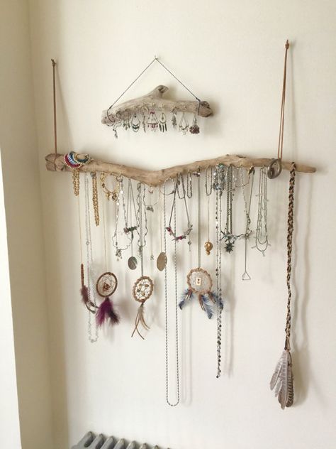 Driftwood Jewelry Organizer Wall Hanging Necklace Holder Bracelet Hanger Earring Display Tree  - Bohemian Beach Decor Natural Eclectic Bohemian Beach Decor, Jewerly Organizer, Jewerly Displays, Necklace Hanger, Driftwood Jewelry, Jewelry Organizer Wall, Diy Jewelry Holder, Hanging Necklaces, Jewelry Hanger