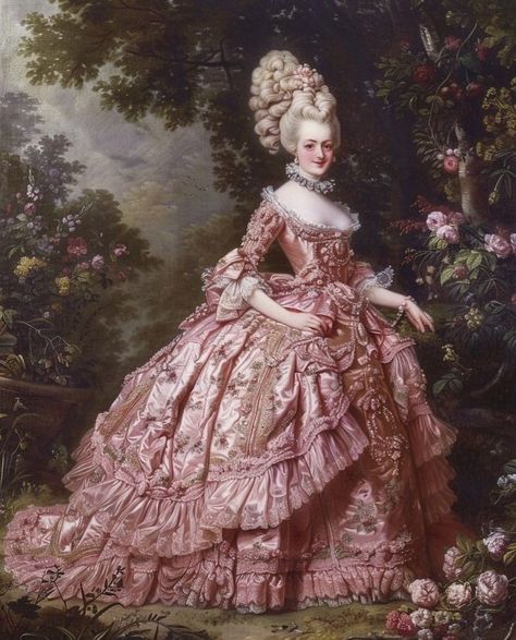 Baroque Dress Painting, Rococo Fashion Painting, Marie Antoinette Fashion 18th Century, Marie Antoinette Clothes, French Gowns 18th Century, Rococo Aesthetic Outfit, Rococo Fashion Aesthetic, 1700s Dresses Royal, 1700 Paintings