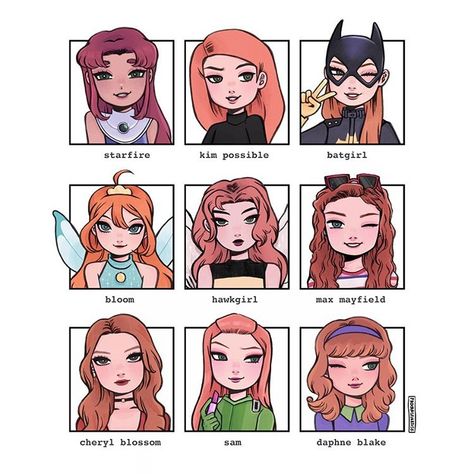 m i c h e l l e on Instagram: “👩‍🦰 🧡❤️ redheads ✨ compiled some of my fav red-haired-gals 🥰 happy sunday / monday guys! • • • #cartoon #fanart #riverdale #strangerthings…” Orange Hair Characters Cartoon, Red Hair Characters Cartoon, Red Head Cartoon Characters, Red Head Characters, Ginger Cartoon Characters, Redhead Cartoon Characters, Redhead Cartoon, Halloween Costumes Redhead, Red Head Halloween Costumes