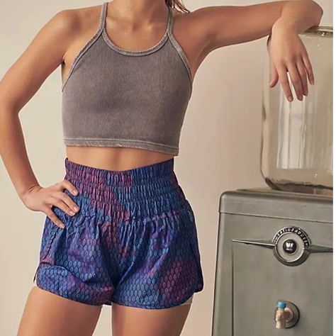 These Shorts By Free People Movement Feature A Smocked Waistband, High-Rise Silhouette, A Split Hem, Pull-On Styling, Fitted And Stretchy Waistband, Relaxed Bottom, And Back Key Pocket. Style: The Way Home Color: Marianas Combo Size: Small Brand New With Tags Same Or Next Day Shipping The Way Home Shorts, Way Home Shorts, Coral Shorts, Sporty Shorts, Free People Shorts, Purple Shorts, The Way Home, Free People Movement, Fp Movement