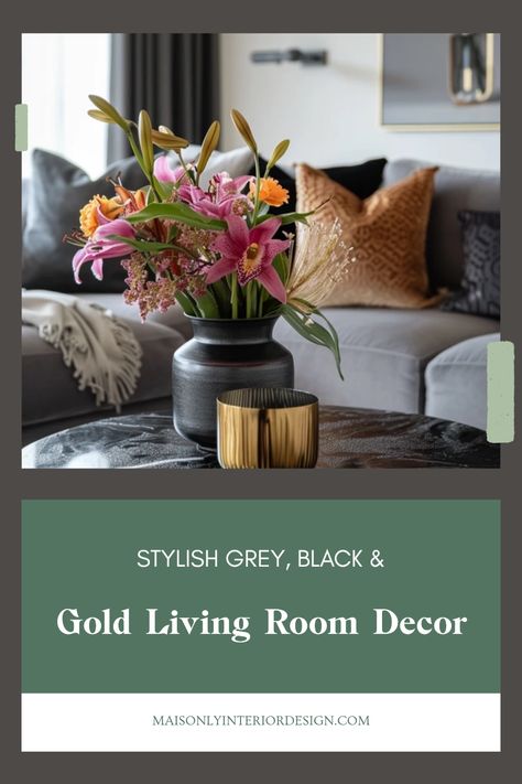 Transform your living space with stylish grey, black, and gold decor ideas. These designs can add a touch of sophistication as well as warmth to your room. Whether you're working with luxurious furnishings or creative accent pieces, adding neutral shades with metallic finishes can create a striking contrast that elevates your decor. Discover modern aesthetic living room setups that blend these colors seamlessly and bring an upscale vibe to your home. Perfect for anyone looking for elegant and contemporary design inspiration! Grey Black Gold Living Room, Black Gold Living Room Ideas, Black Gold Living Room Decor, Modern Aesthetic Living Room, Black Gold Living Room, Gold Living Room Ideas, Black And Gold Living Room, Gold Living Room Decor, Gold Living