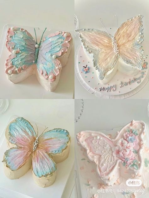 Light Blue Butterfly Cake, Butterfly Shape Cake, Pink Butterfly Cake, Butterfly Shaped Cake, Pastel Butterfly Cake, Butterfly Cake, Butterfly Birthday Cake, 21st Bday Cake, Cake Cafe