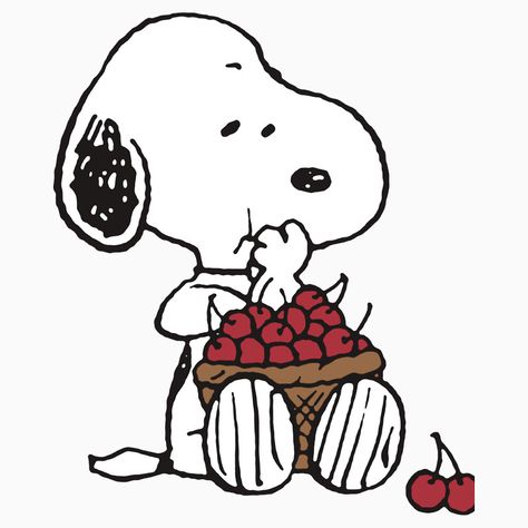 Snoopy Eating, Gifs Snoopy, Peanut Pictures, Woodstock Snoopy, Cherry Charm, Snoopy Comics, Cherry Season, Snoopy Funny, Snoopy Images