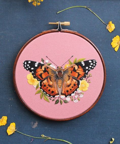 delicately embroidered butterflies and other wildlife by emillie ferris Entomology Illustration, Blue Morpho Butterfly, Colossal Art, Embroidered Butterfly, Modern Crafts, Thread Painting, Handmade Ideas, Amazing Diy, Embroidery Inspiration