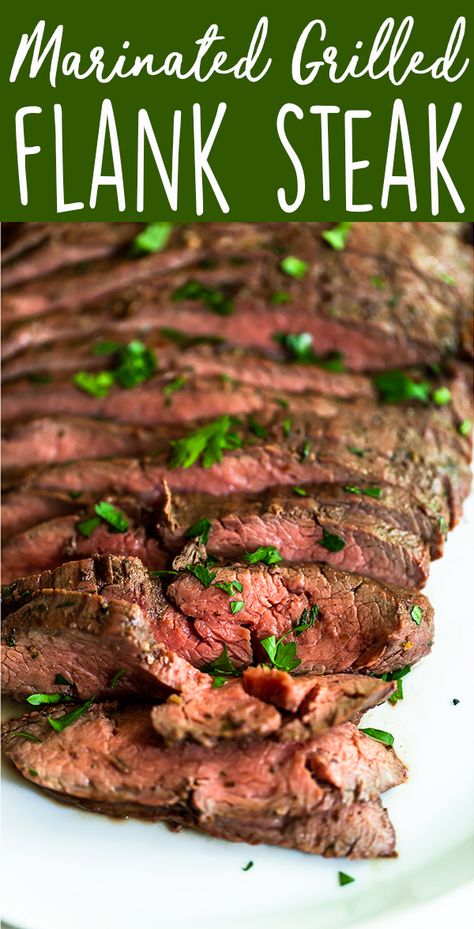 This Marinated Grilled Flank Steak will give you a juicy, flavorful flank steak with hardly any work!  This flank steak marinade is easy to whisk together, and can be made a day ahead of time so you can marinate your flank steak overnight. Easy marinade | beef recipes | grilling recipes | grilled flank steak | marinated flank steak | how to cook flank steak | easy grilling recipes | fourth of july | memorial day | fathers day recipes | cookout Dry Cilantro, Fathers Day Recipes, Cook Flank Steak, Flank Steak Marinade, Steak Marinades, Steak Marinated, Marinade Flank Steak, Beef Flank, Marinated Flank Steak