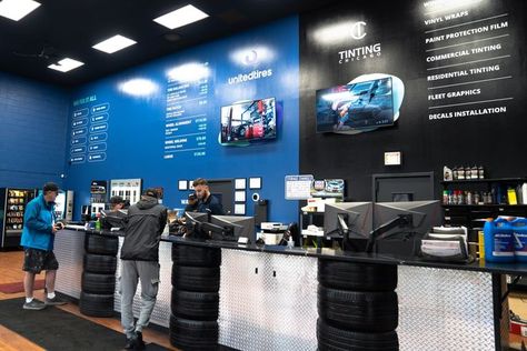 Shop Bathroom Ideas, Daycare Room Design, Car Wash Systems, Car Inspection, Tire Shop, Automotive Shops, Exterior Signage, Michelin Tires, Auto Repair Shop