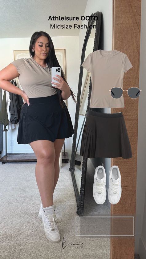 Summer is still in full swing! Sharing some of my favorite ways to style outfits on my midsize body this season ☀️ Plus Size Athletic Skirt Outfit, Midsize Tennis Skirt Outfit, Summer 2024 Midsize Outfits, Skort Outfit Plus Size, Midsize Athleisure Outfits, Trendy Outfits Midsize, Outfit Ideas For Midsize, Summer Midsize Outfits, Plus Size Sporty Outfits