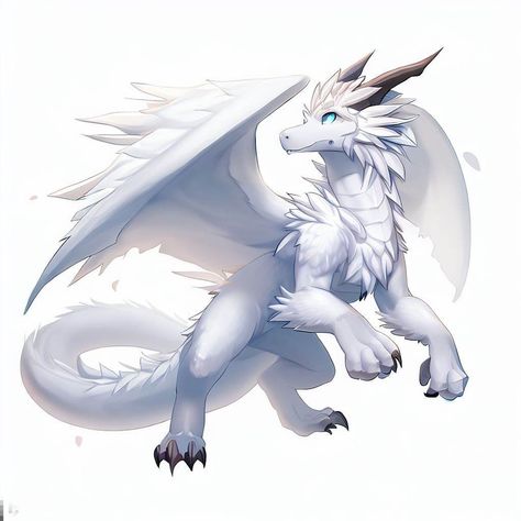 Fluffy White Dragon, Fluffy Dragon Art, Ice Dragon Art, White Dragon Art, Lightning Dragon, Pet Anime, Snow Dragon, Mythical Creatures Fantasy, Ice Dragon