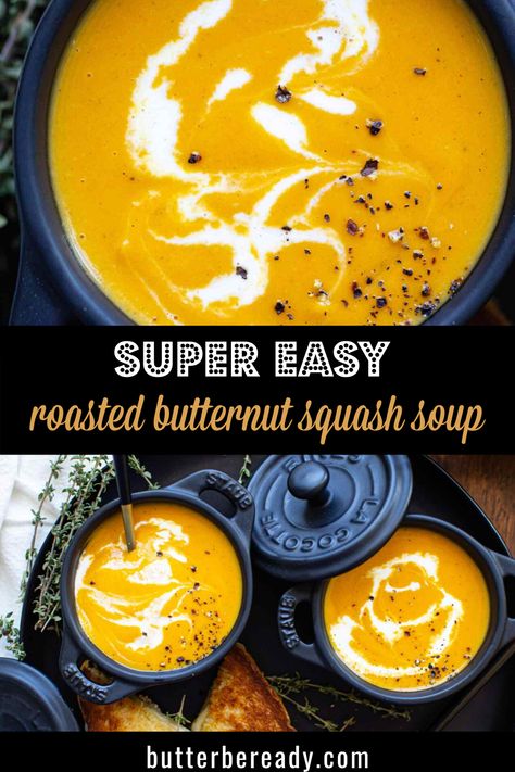 Butternut Squash Soup Cinnamon, Dutch Oven Butternut Squash Soup, Butternut Squash Soup Dutch Oven, Roasted Butternut Squash Soup Easy, Sheet Pan Butternut Squash Soup, Butternut Squash Bisque Soup, Ready Recipes, Roasted Squash Soup, Squash In Oven