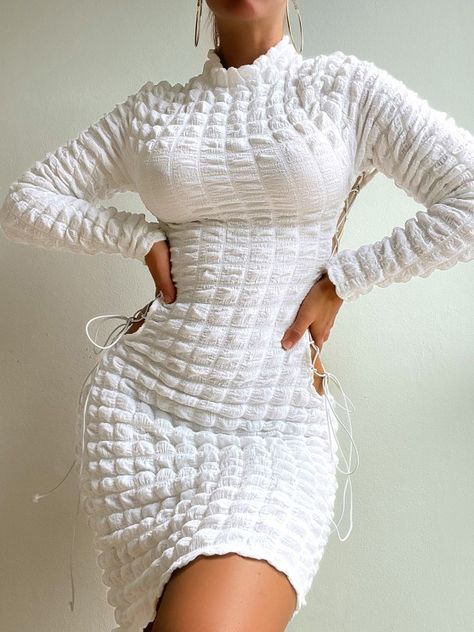 White Bodycon Dress Outfit Casual, White Bodycon Dress Casual, White Bodycon Dress Outfit, Long Sleeves Dresses, Dresses For Women Casual, Lace Up Bodycon Dress, Body Con Dress Outfit, Ways To Wear A Scarf, Color Decoration