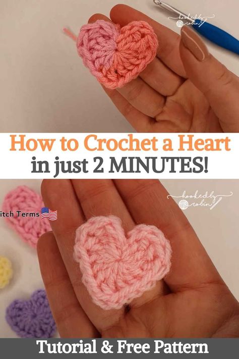 Small Crocheted Hearts, Crochet A Heart Pattern, Small Crocheted Heart Pattern, Small Gift For Christmas, Small Crochet Heart Pattern, Crocheted Hearts Easy, Crochet Simple Heart, How To Crochet Hearts For Beginners, Crocheting A Heart