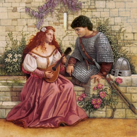 Guinevere and Lancelot Painting | The Love Story of Lancelot and Guinevere Ruth Sanderson, Lancelot And Guinevere, Science Of Love, Courtly Love, Era Victoria, Sir Lancelot, Medieval Romance, Fantasy Art Couples, Jack Vettriano