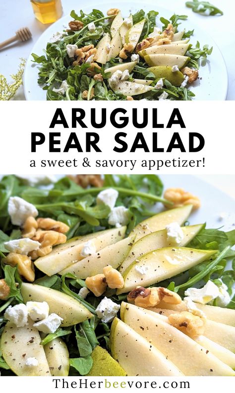 Fig Pear Salad, Pear Carpaccio Salad, Pear And Avocado Salad, Arugula And Pear Salad, Argula Recipes Cooked, Arugula Pear Salad Recipes, Arugula Salad With Lemon Vinaigrette, Pear And Arugula Salad, Winter Arugula Salad Recipes