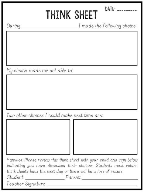 Think Sheets over at The Primary Pack Think Sheets, Think Sheet, Behavior Reflection, Classroom Management Elementary, Classroom Management Plan, Behavior Interventions, Classroom Culture, Classroom Behavior Management, Behaviour Management