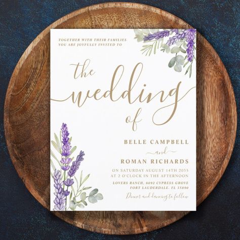 Budget Eucalyptus & Lavender Wedding Invitation Lemon Wedding Theme, Lavender Wedding Invitation, Lavender Wedding Invitations, Flower Templates Printable, Lemon Wedding, Floral Arch Wedding, Eucalyptus Lavender, Wedding Invitations Floral, Eucalyptus Wedding Invitation