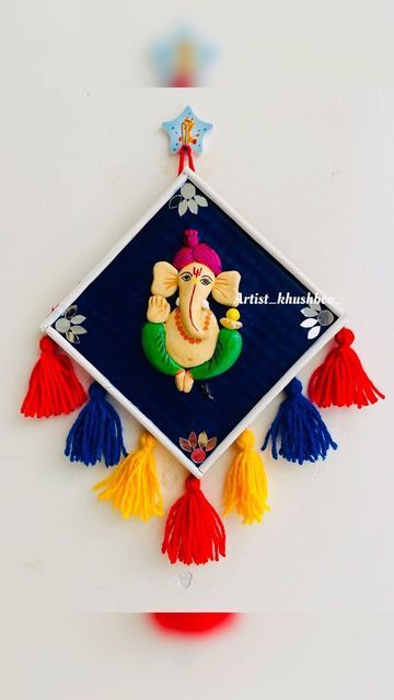 Ganesha Wall Hanging, Charger Art, Ice Cream Stick Craft, Wall Hanging Ideas, Hanging Craft Ideas, Diwali Decorations At Home, Hanging Ideas, Hanging Craft, Diwali Celebration