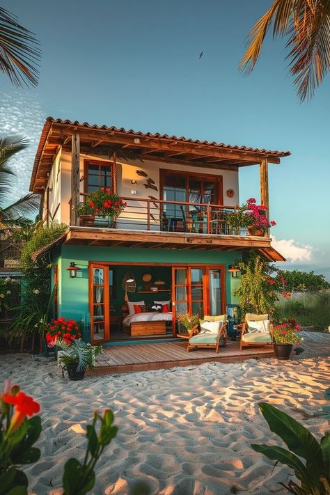 Family Tiny Home Village, Mexican Tiny House, Beach Hut Architecture, Hippie Tiny House, Small Island House, Small Coastal House, Hawaiian Architecture, Outdoor Arch, Caribbean House