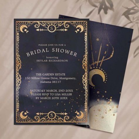 Celestial Tarot Card Sun Moon Navy Bridal Shower #zazzle #weddinginvitations #birthdayinvitations #babyshowerinvitations #zazzleinvitations #monogram #businesscards #graduation #homedecor Travel Theme Bridal Shower, Navy Bridal Shower, Bridal Shower Wine, Celestial Wedding, Boho Bridal Shower, Wishing Well, Bridal Shower Theme, Bridal Shower Invitation, Sun And Moon