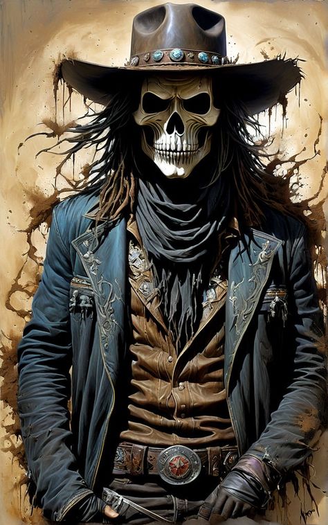 luffy Vynce - Playground Evil Cowboy, Skeleton Images, Skulls Artwork, Skull Portrait, Skull Images, Indian Skull Tattoos, Goth Cowboy, Gear Tattoo, Cowboy Halloween