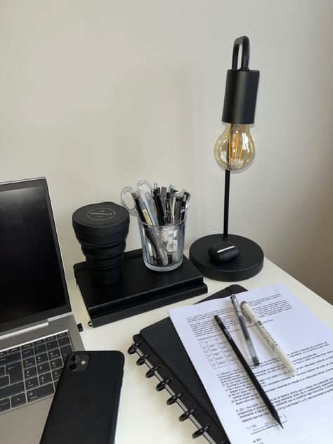 Minimalist Room, Study Motivation Inspiration, Black Desk, Room Setup, Study Inspiration, Desk Setup, Room Aesthetic, White Aesthetic, Study Motivation