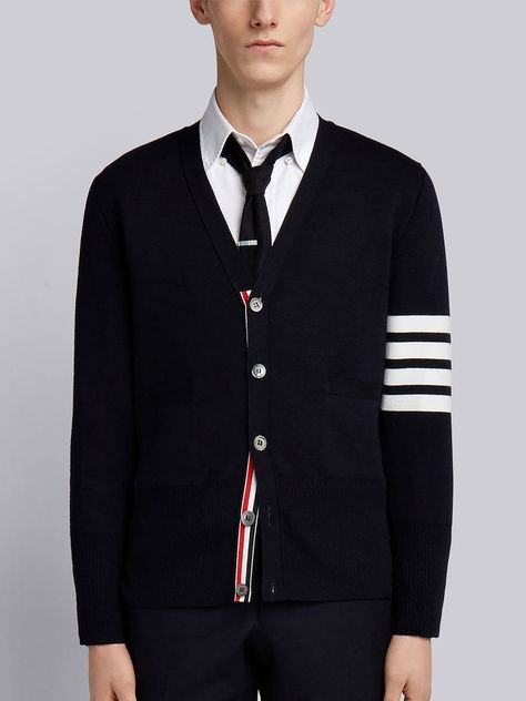 Thome Browne, Uniform Design, Striped Cardigan, Knitwear Men, Wool Cardigan, Thom Browne, Dandy, Brand Colors, Boy Fashion