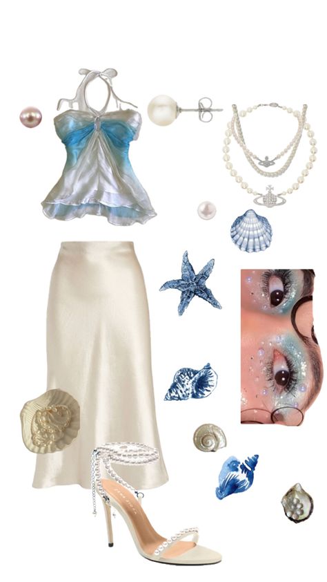 Mermaid Core Fashion, Mermaid Outfit Aesthetic, Mermaid Aesthetic Outfit, Mermaid Core Outfit, Vivienne Westwood Necklaces, Air Aesthetic, Sirens Fashion, Mermaid Halloween Costumes, Mermaid Top