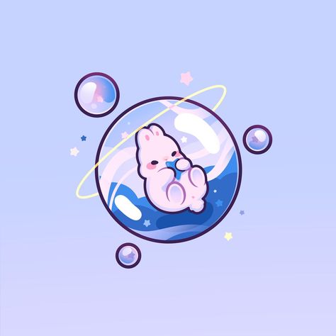 bunny + bubbles✨ #miekoarts #procreate #cutebunnyart #kawaiiart #kawaiibunny | Instagram Bunny Art Aesthetic, Bunny Art Cute, Water Bunny, Bubble Character, Bunny Doodles, Cute Bunny Drawing, Bunny Space, Bunny Icon, Chibi Bunny