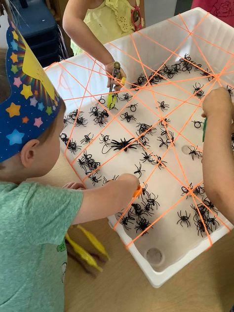 Spider Web Fine Motor Activity. TeachersMag.com Spider Web Sensory Bin, Spider Web Crafts Preschool, Spider Web Fine Motor Activity, Spider Web Activities For Preschool, Spider Ring Activities, Pin The Spider On The Web, Incy Wincy Spider Activities Eyfs, Incy Wincy Spider Activities, Spider Activities For Preschool